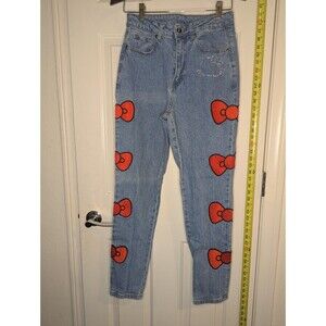 Hello Kitty Jeans Bow Mom Denim Rhinestone Pants Womens Size 3